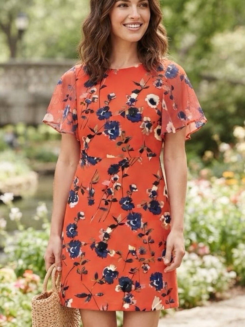 Ivanka Trump Floral Orange Patterned Dress Size 2